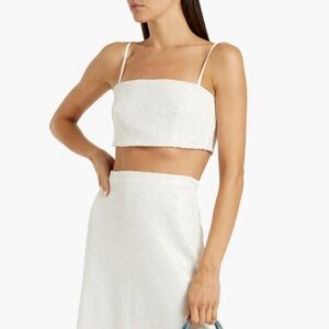 HVN Affie sequined tulle cropped top and midi skirt set